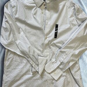 Banana Republic White and Black Polka Dot Dress Shirt